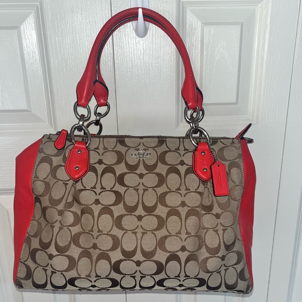 Coach Signature C
Beige Canvas w/ Orange Leather Trim Satchel Carryall Tote - Picture 1 of 12